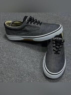 Sperry Men's Charcoal Canvas Low-Top Sneaker with White Sole Size 12